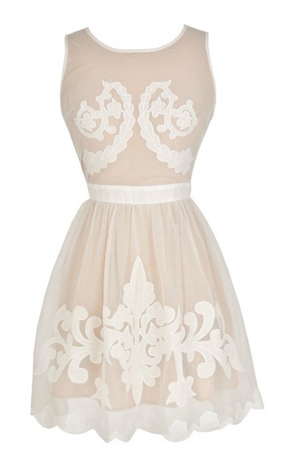 Flourishing Vine Insignia Ivory and Beige Mesh Designer Dress